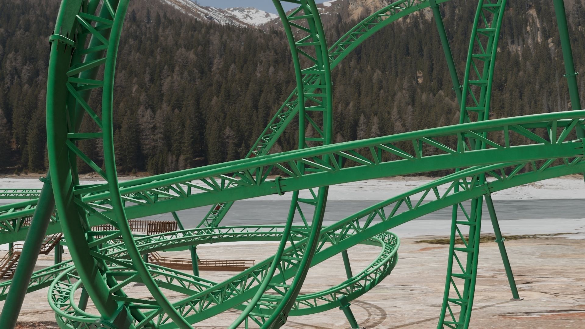 Rollercoaster roller coaster at amusement park Low-poly 3D model_30