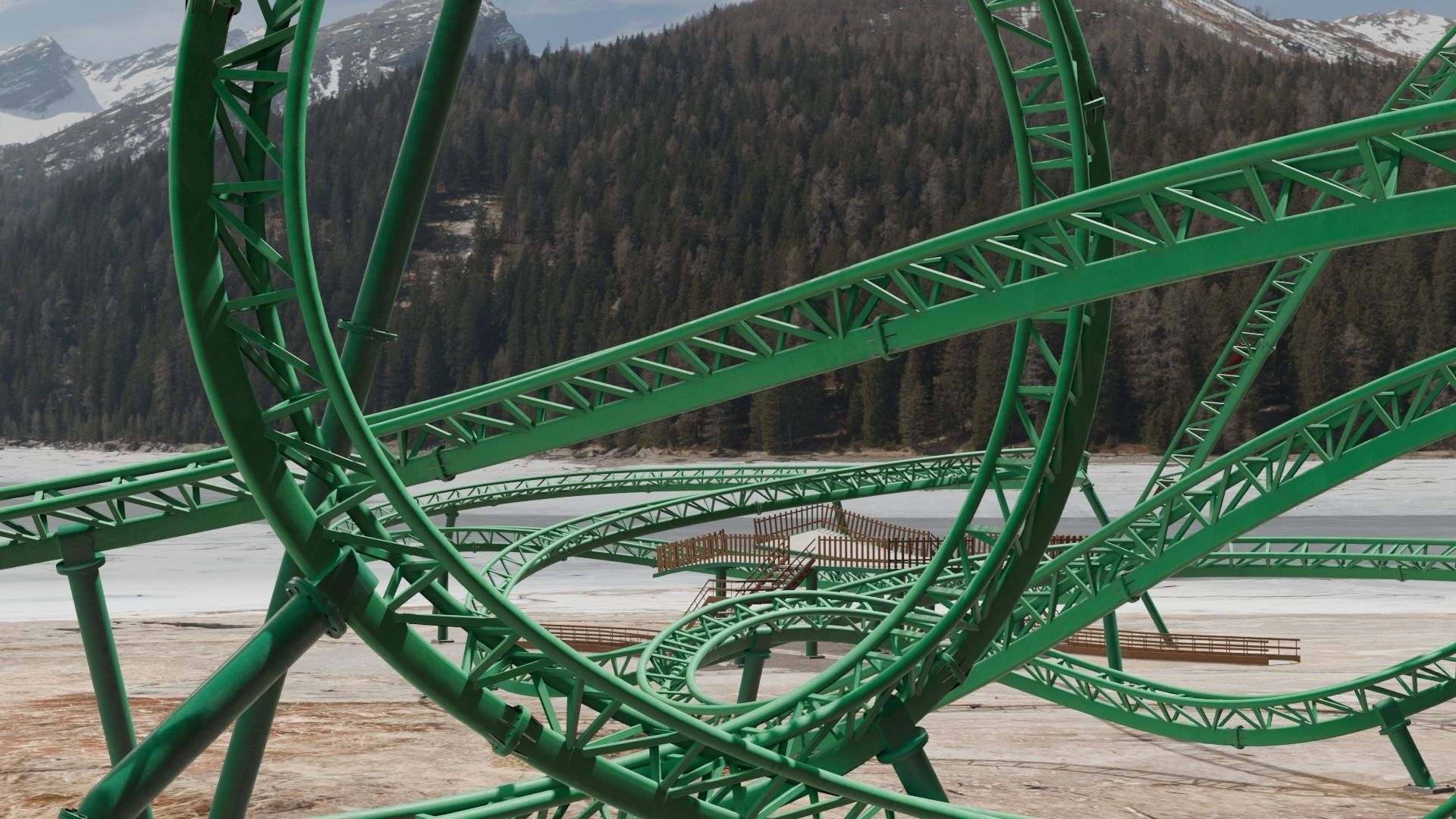 Rollercoaster roller coaster at amusement park Low-poly 3D model_24