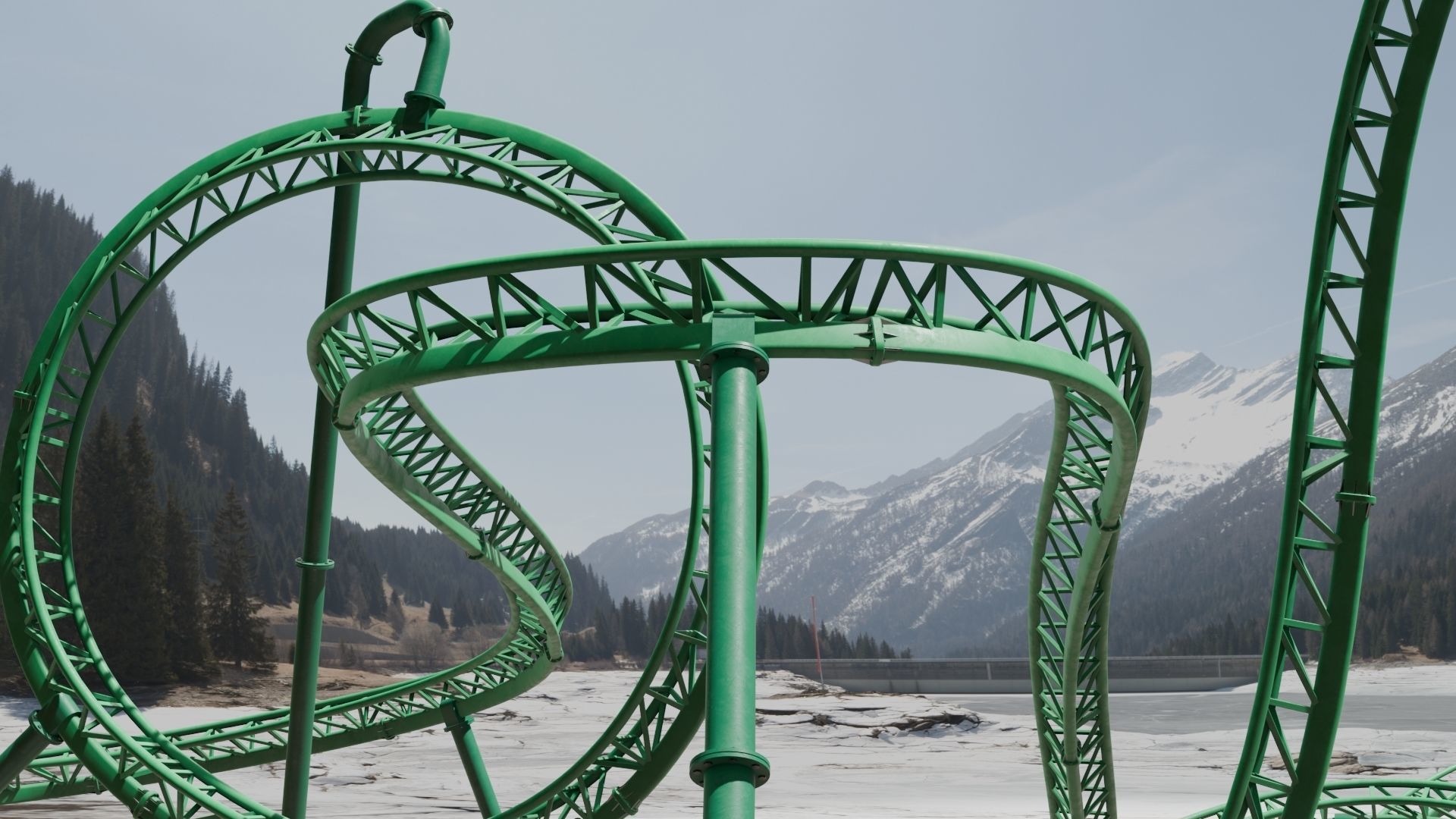 Rollercoaster roller coaster at amusement park Low-poly 3D model_4