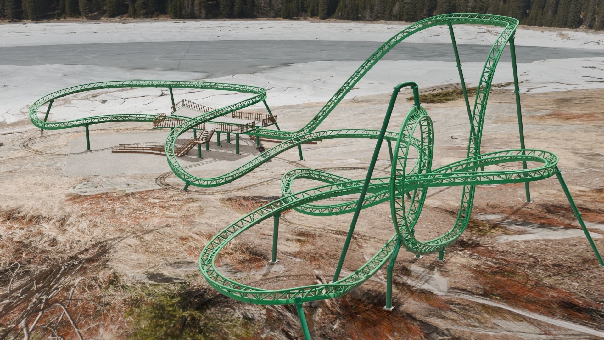 Rollercoaster roller coaster at amusement park Low-poly 3D model_8