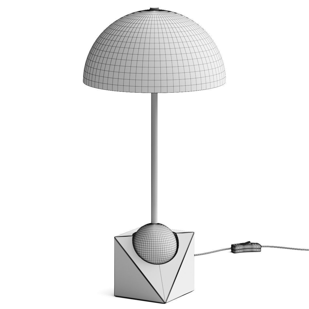 CB2 Venus Champagne Metal Dome Table Lamp With White Marble Base 3D model_2