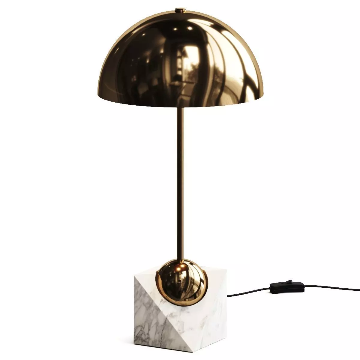 CB2 Venus Champagne Metal Dome Table Lamp With White Marble Base 3D model_0