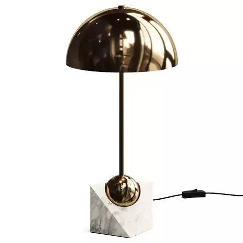 CB2 Venus Champagne Metal Dome Table Lamp With White Marble Base