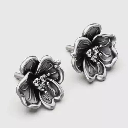 Flower earrings silver gold sterling  jewelry printable 3D model 3D print model