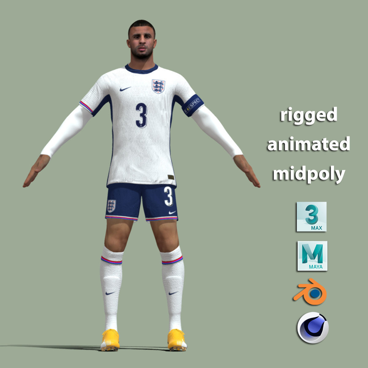 T-Pose Rigged Kyle Walker England Euro 2024 3D model_1