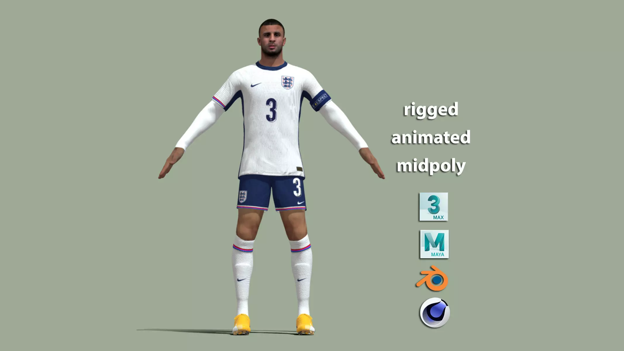 T-Pose Rigged Kyle Walker England Euro 2024 3D model_0