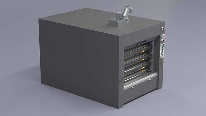 Industrial Deck Bakery Oven with Buns 3D model 3