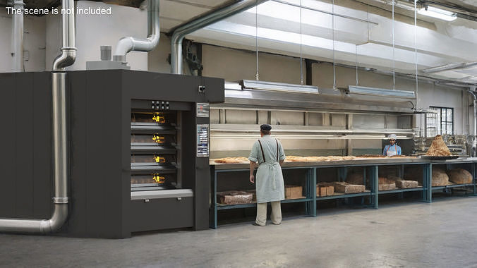 Industrial Deck Bakery Oven with Buns 3D model 2