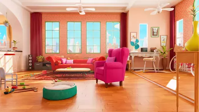 cartoon livingroom  lowpoly