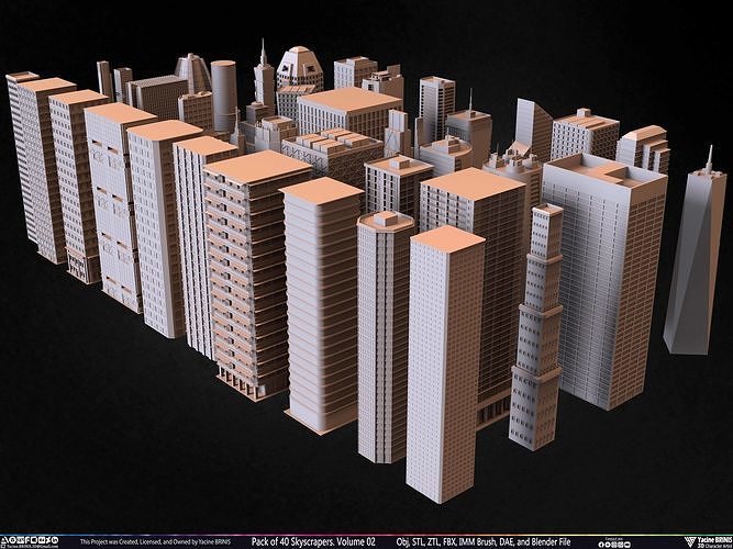 Pack of 40 Skyscrapers Vol 02 Low-poly 3D model 2