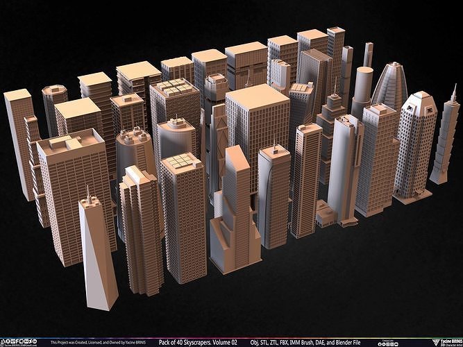 Pack of 40 Skyscrapers Vol 02 Low-poly 3D model 7