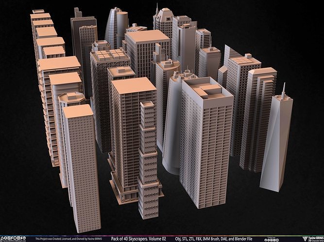 Pack of 40 Skyscrapers Vol 02 Low-poly 3D model 4