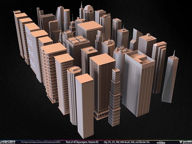 Pack of 40 Skyscrapers Vol 02 Low-poly 3D model 3
