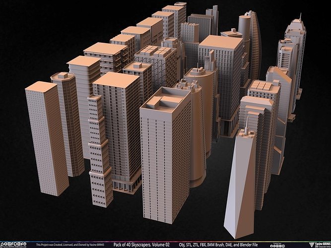 Pack of 40 Skyscrapers Vol 02 Low-poly 3D model 5