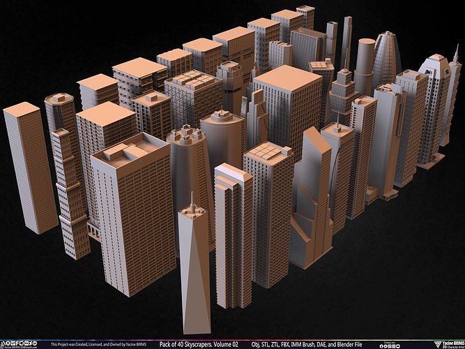 Pack of 40 Skyscrapers Vol 02 Low-poly 3D model 6
