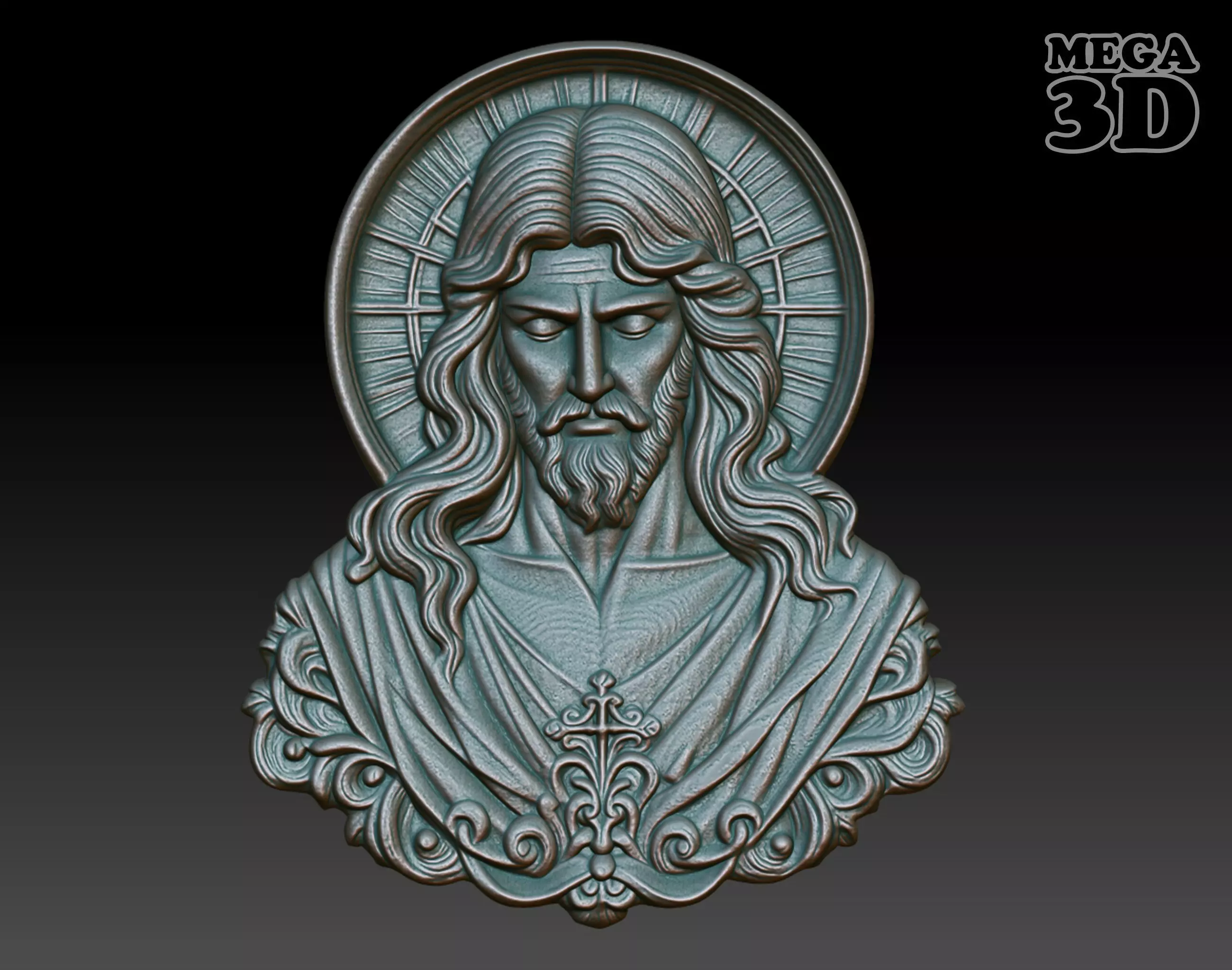 Jesus portrait basrelief 05 240610 3D print model_0
