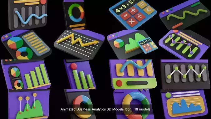 Animated Business Analytics 3D Models Icon 3D Model Collection