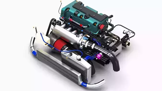 Honda K20 Supercharged Engine Low-poly 3D model