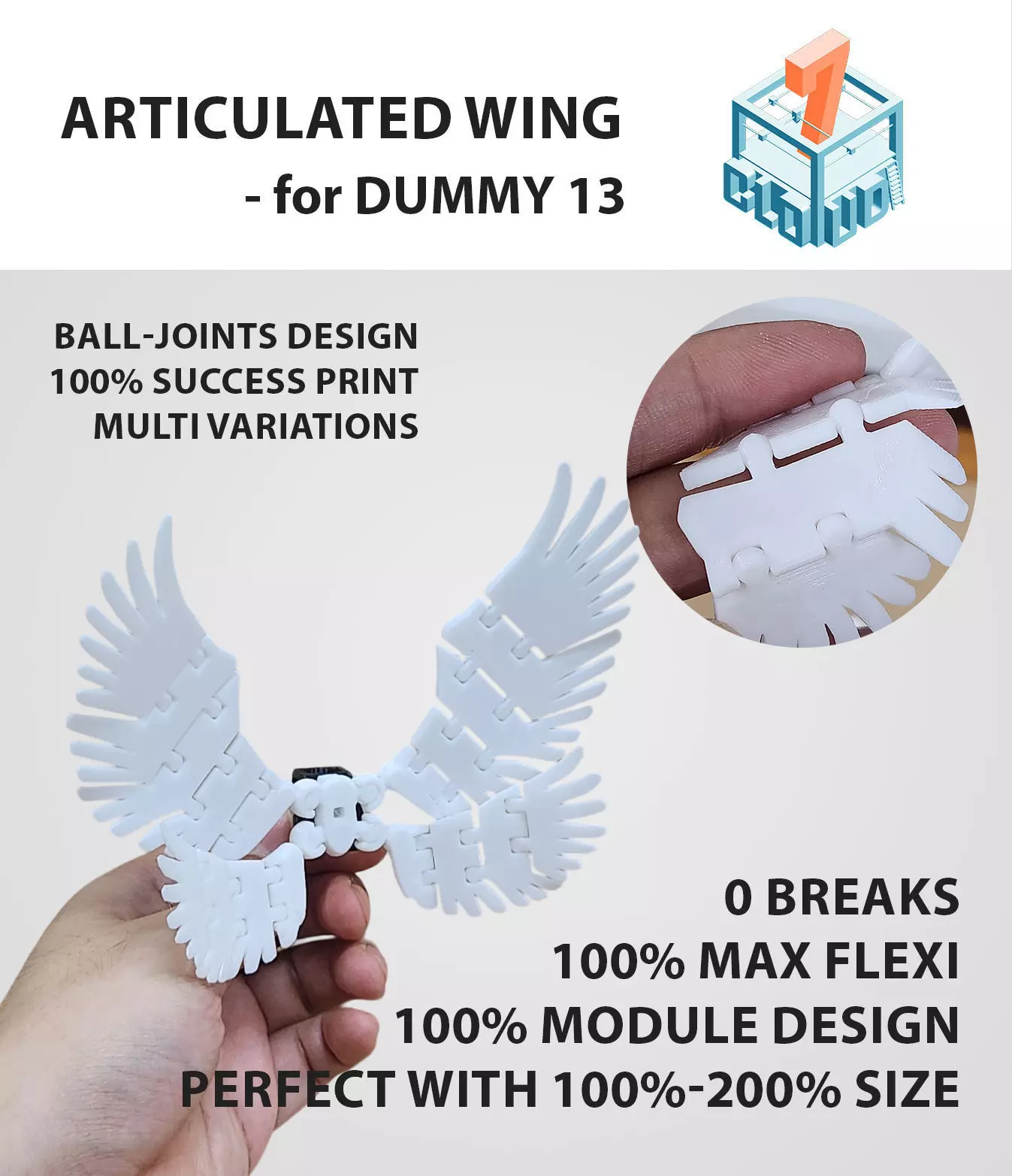 Articulated wings for DUMMY 13 Fully flexible module designs 3D print model_0