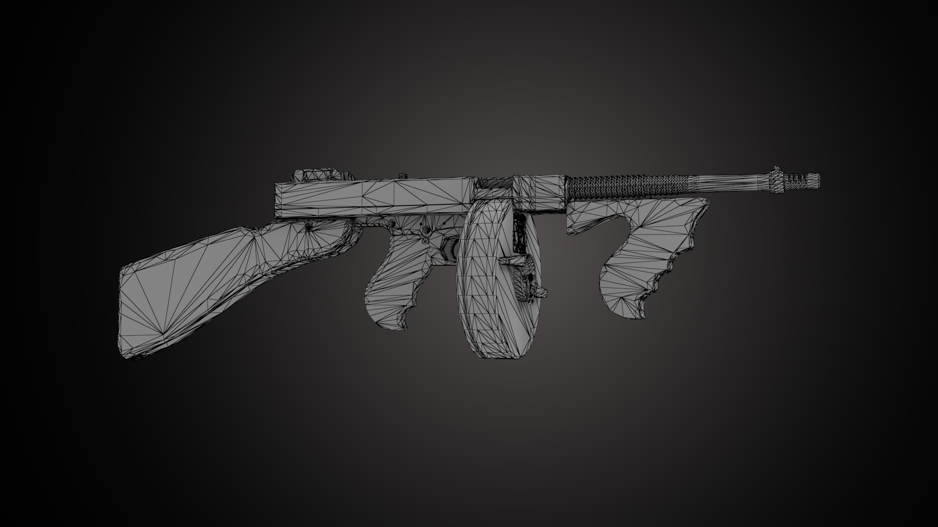 Thompson Submachine Gun Low-poly Low-poly 3D model_7