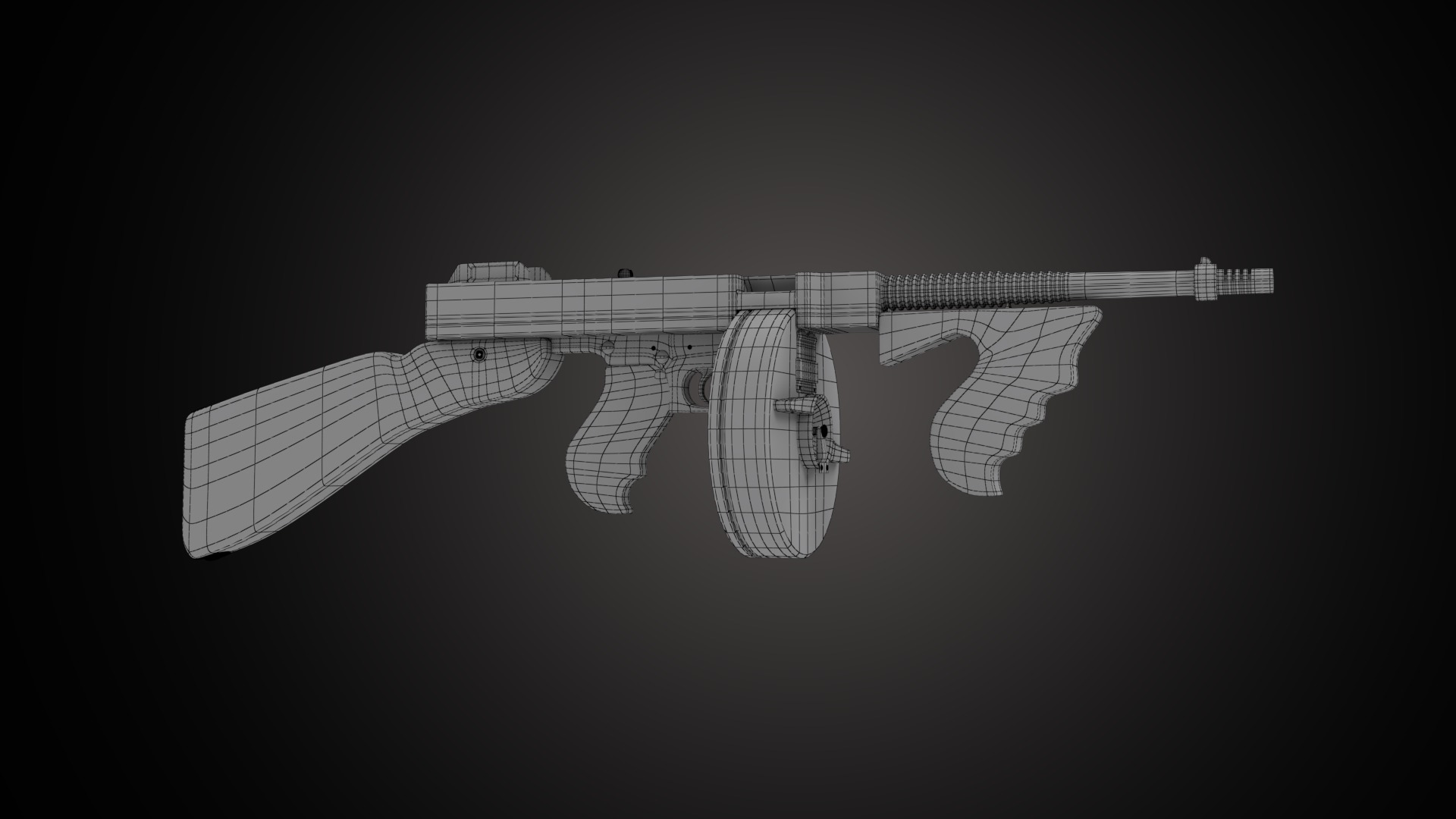 Thompson Submachine Gun Low-poly Low-poly 3D model_6