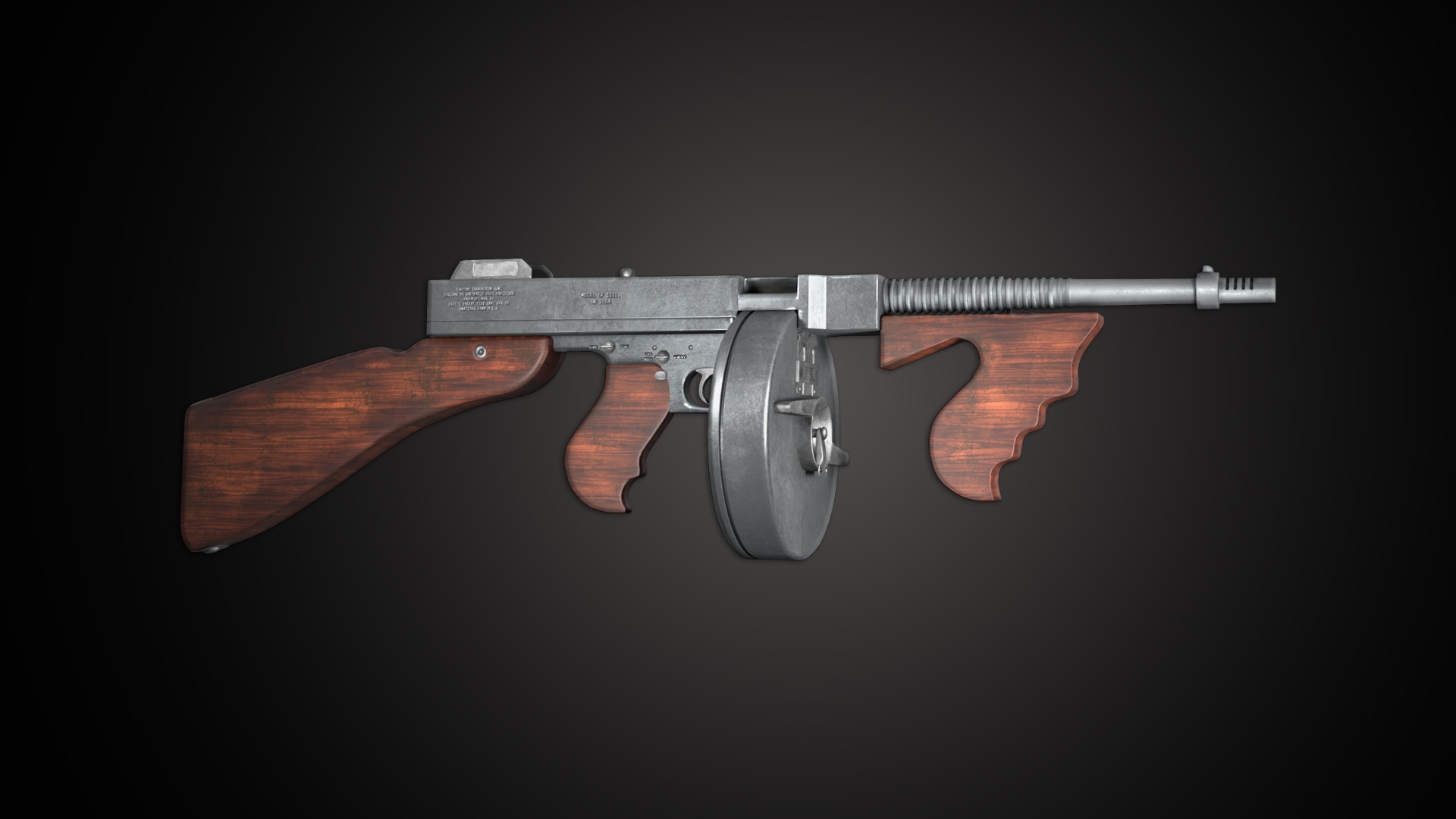 Thompson Submachine Gun Low-poly Low-poly 3D model_2