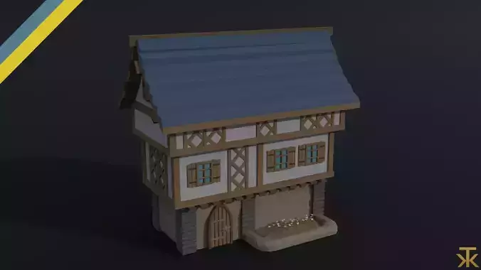 Cartoon medieval house 5 Polygonal Style Low-poly 3D model