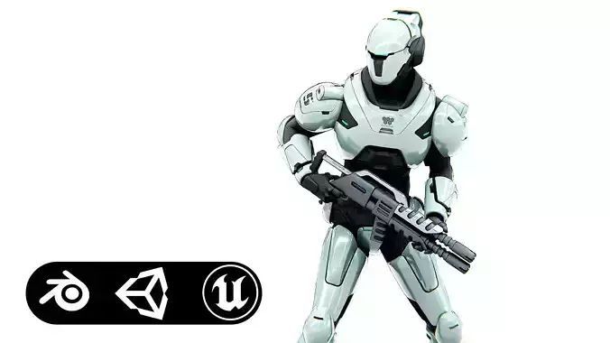 CYBER SOLDIER F-2000  Rigged for Unreal Engine - Unity - MIXAMO 