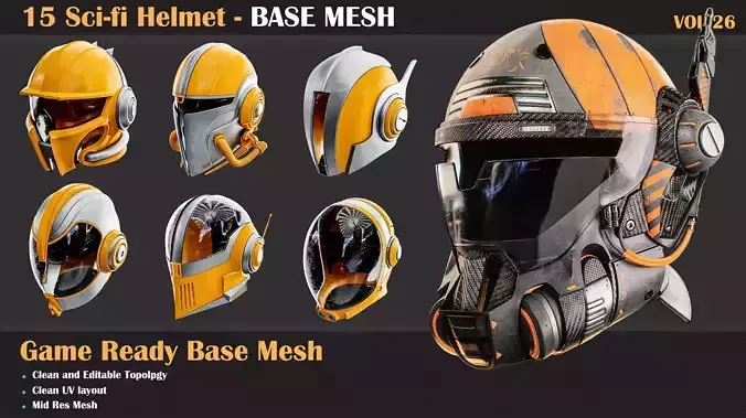 15 Sci-Fi Helmet BASE MESH - VOL 26  
