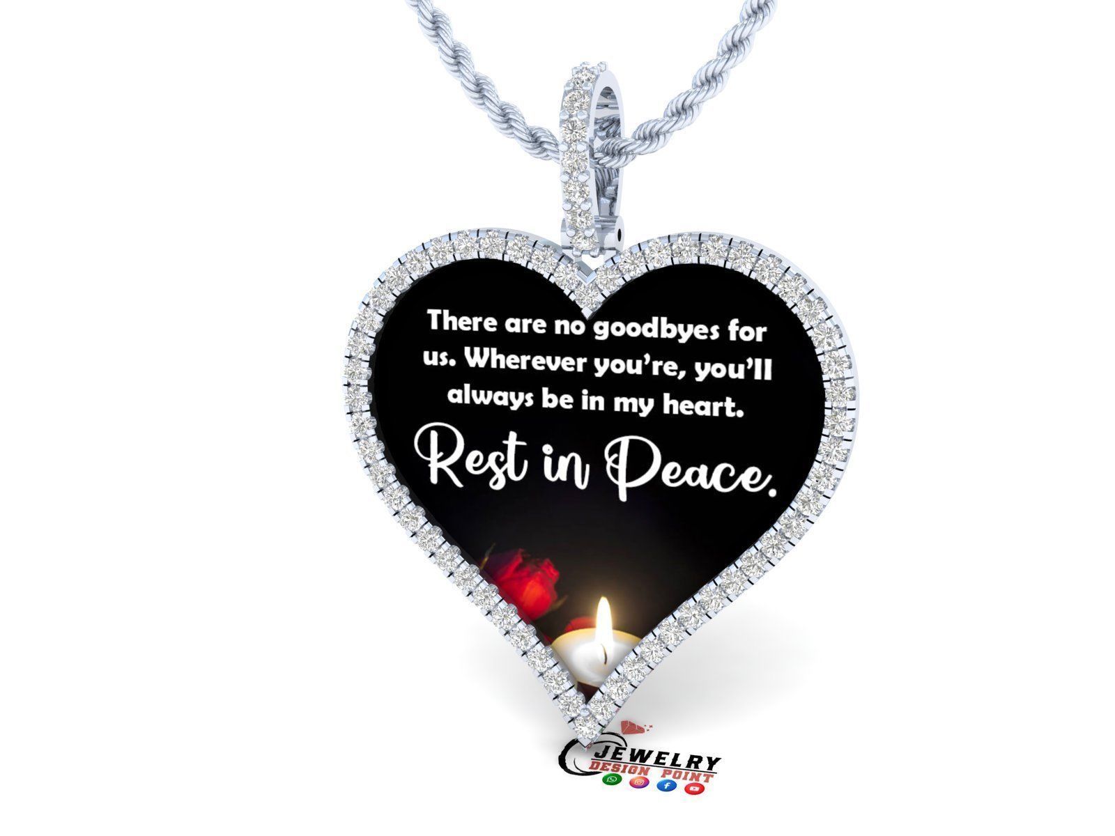 Custom Heart Picture Pendant with Diamond - Memory Pendant  3D print model_3