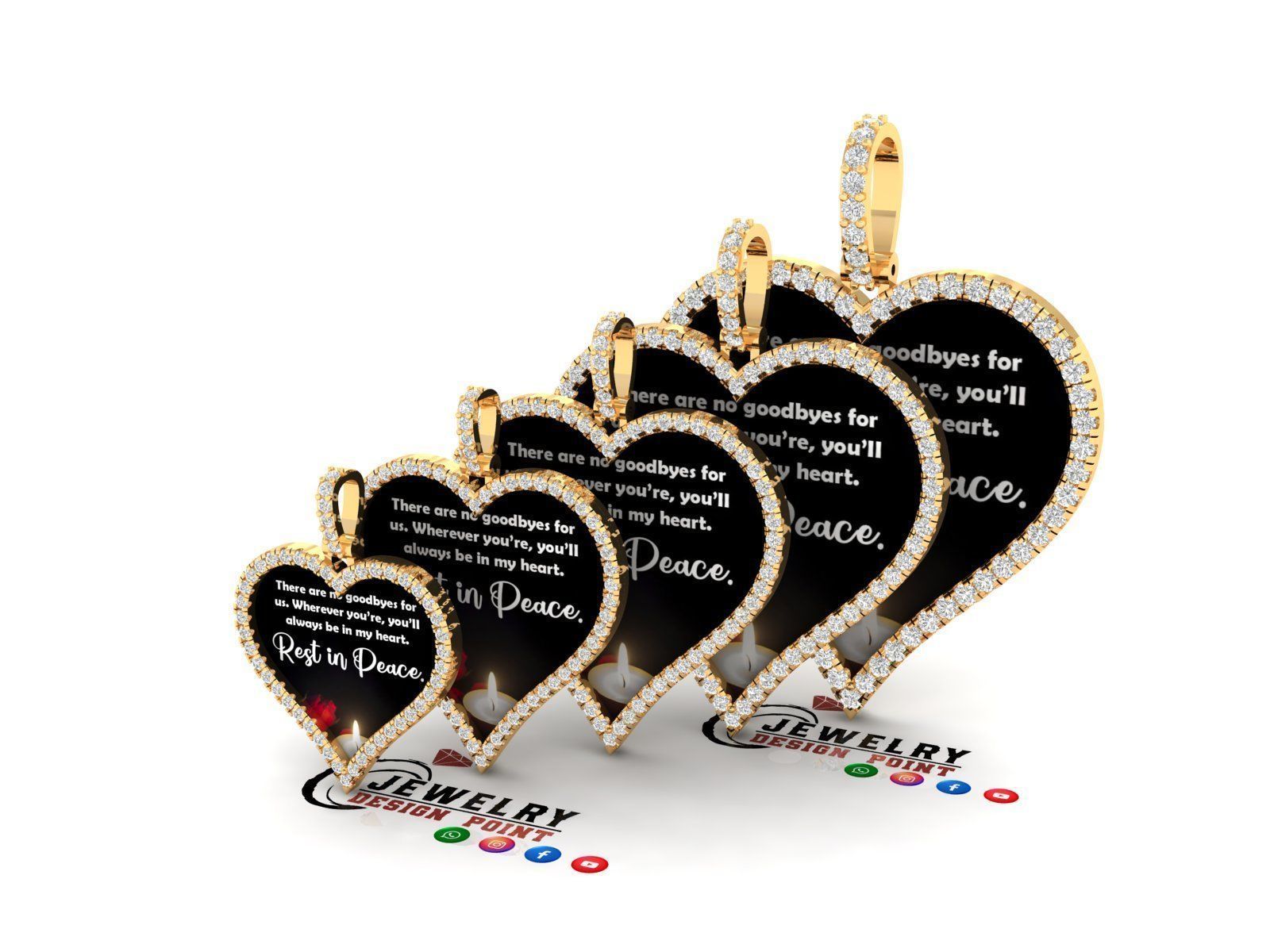 Custom Heart Picture Pendant with Diamond - Memory Pendant  3D Model Collection_8