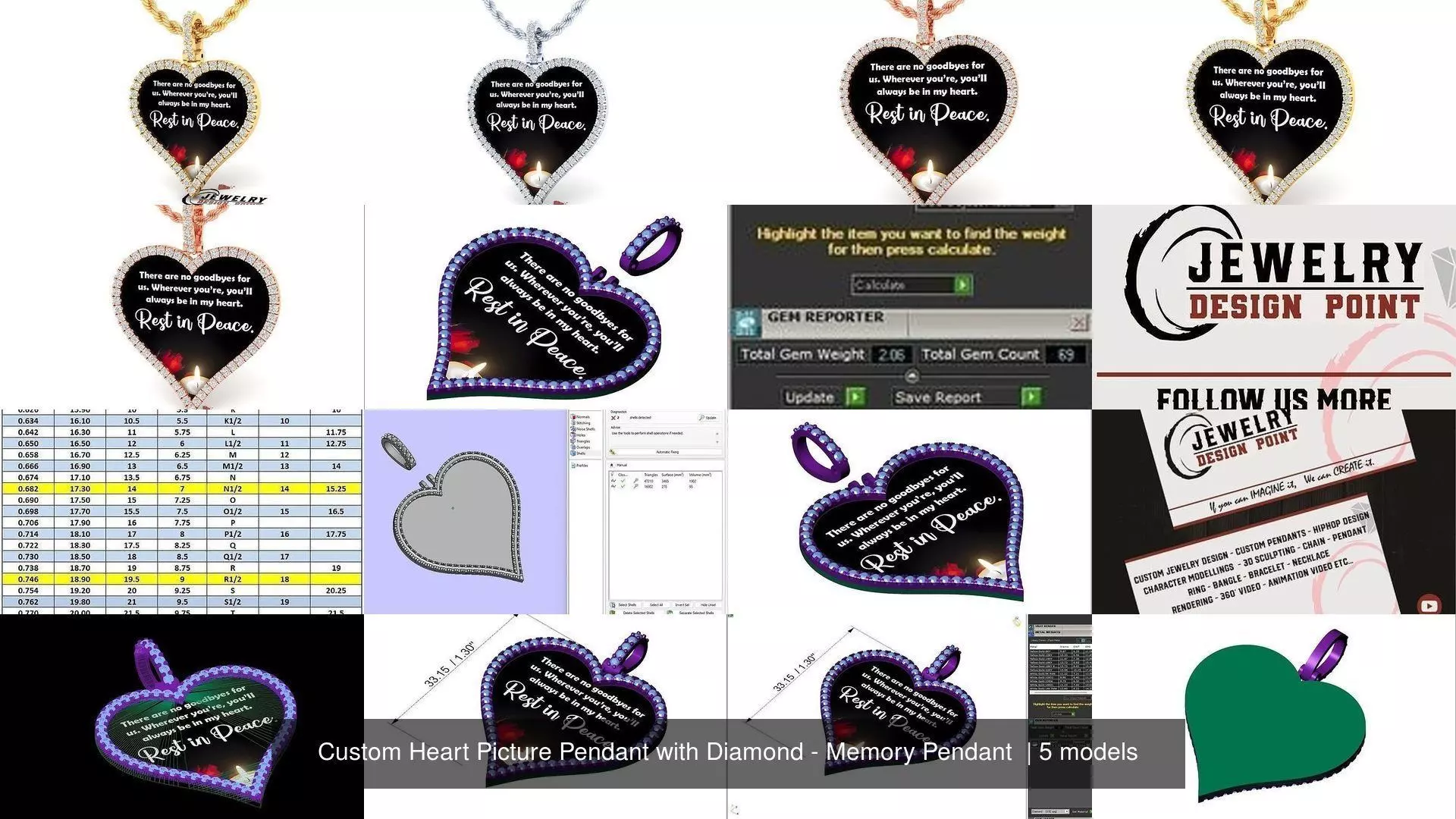 Custom Heart Picture Pendant with Diamond - Memory Pendant  3D Model Collection_6