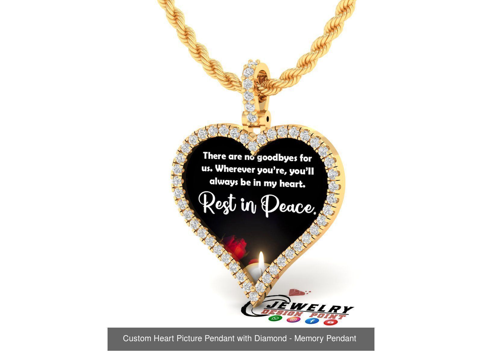 Custom Heart Picture Pendant with Diamond - Memory Pendant  3D Model Collection_9