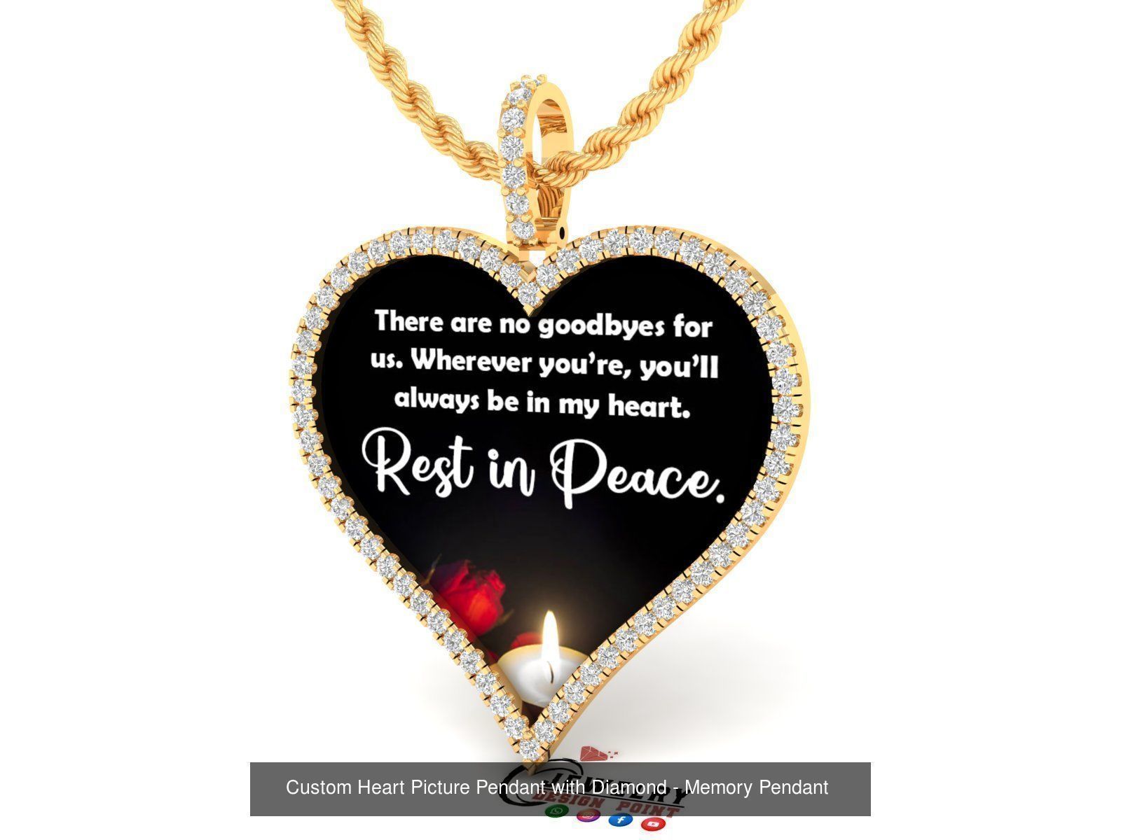 Custom Heart Picture Pendant with Diamond - Memory Pendant  3D Model Collection_12