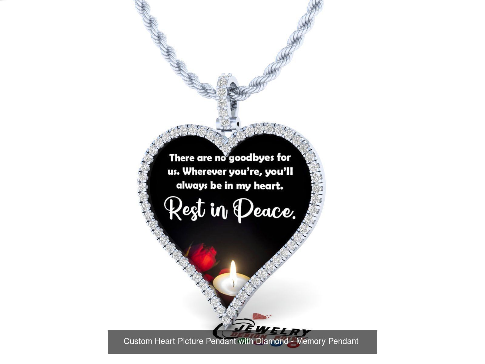 Custom Heart Picture Pendant with Diamond - Memory Pendant  3D Model Collection_10