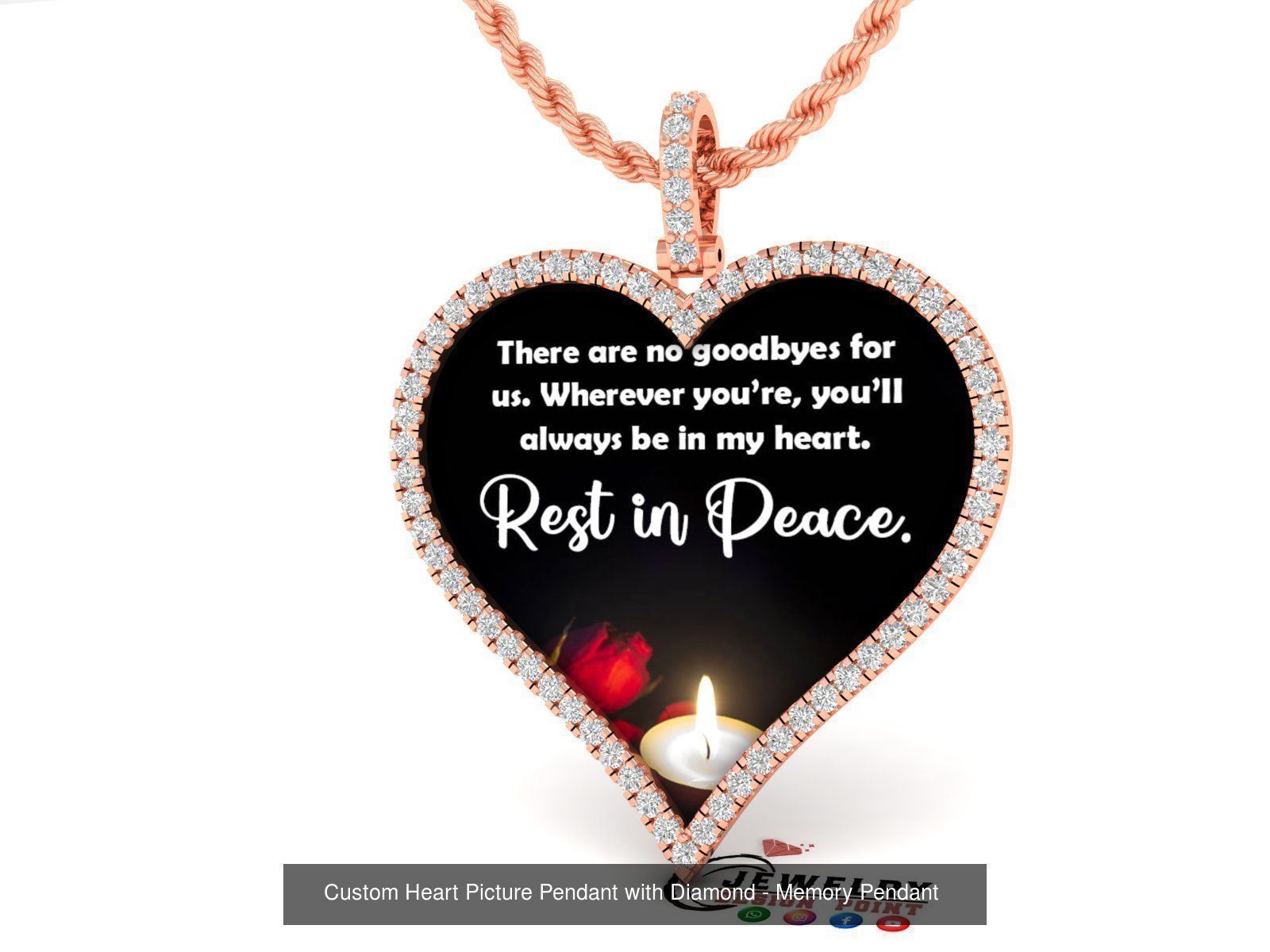 Custom Heart Picture Pendant with Diamond - Memory Pendant  3D Model Collection_11