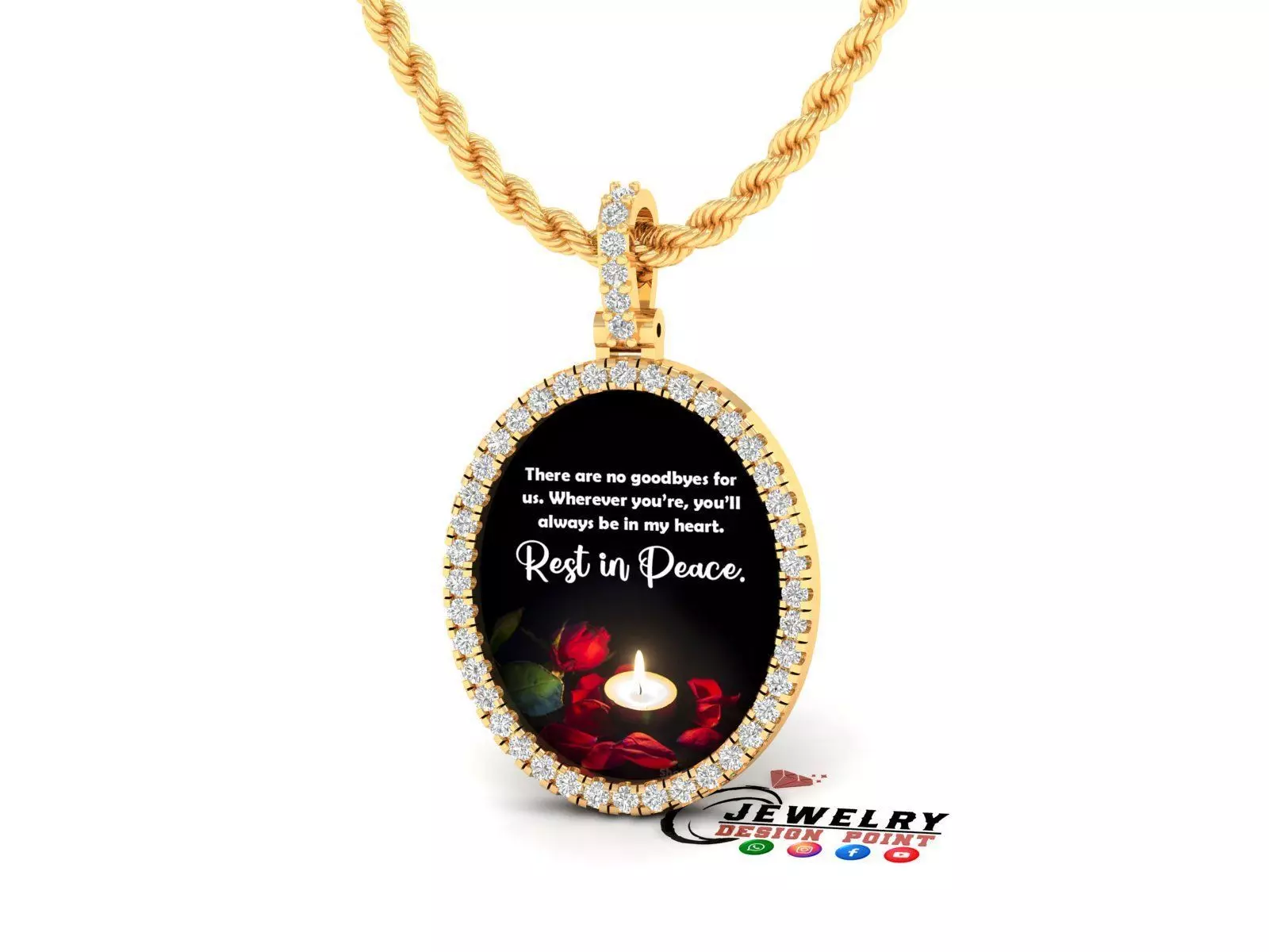 Custom Oval Picture Pendant with Diamond - Memory Pendant  3D print model_0