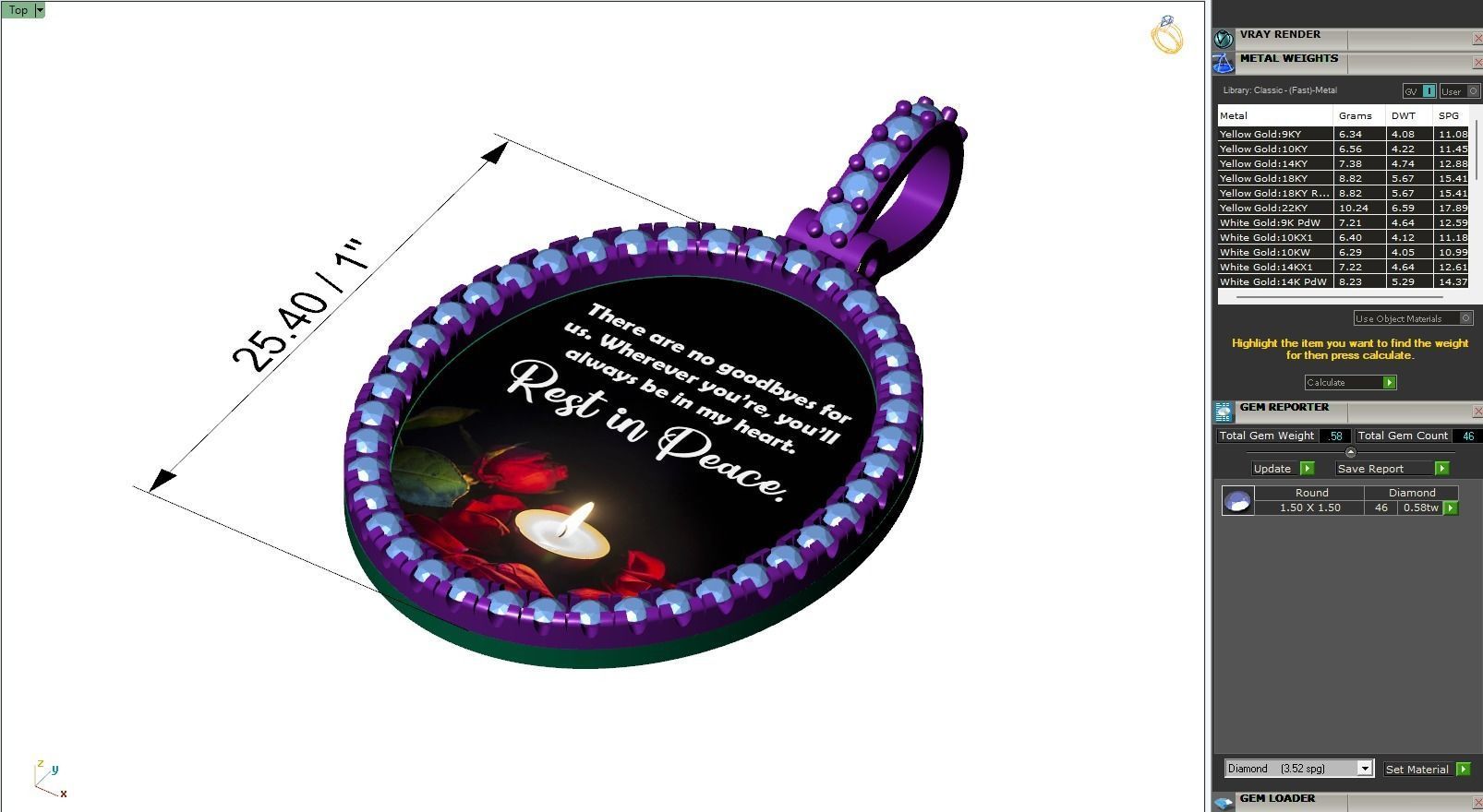 Custom Oval Picture Pendant with Diamond - Memory Pendant  3D print model_6