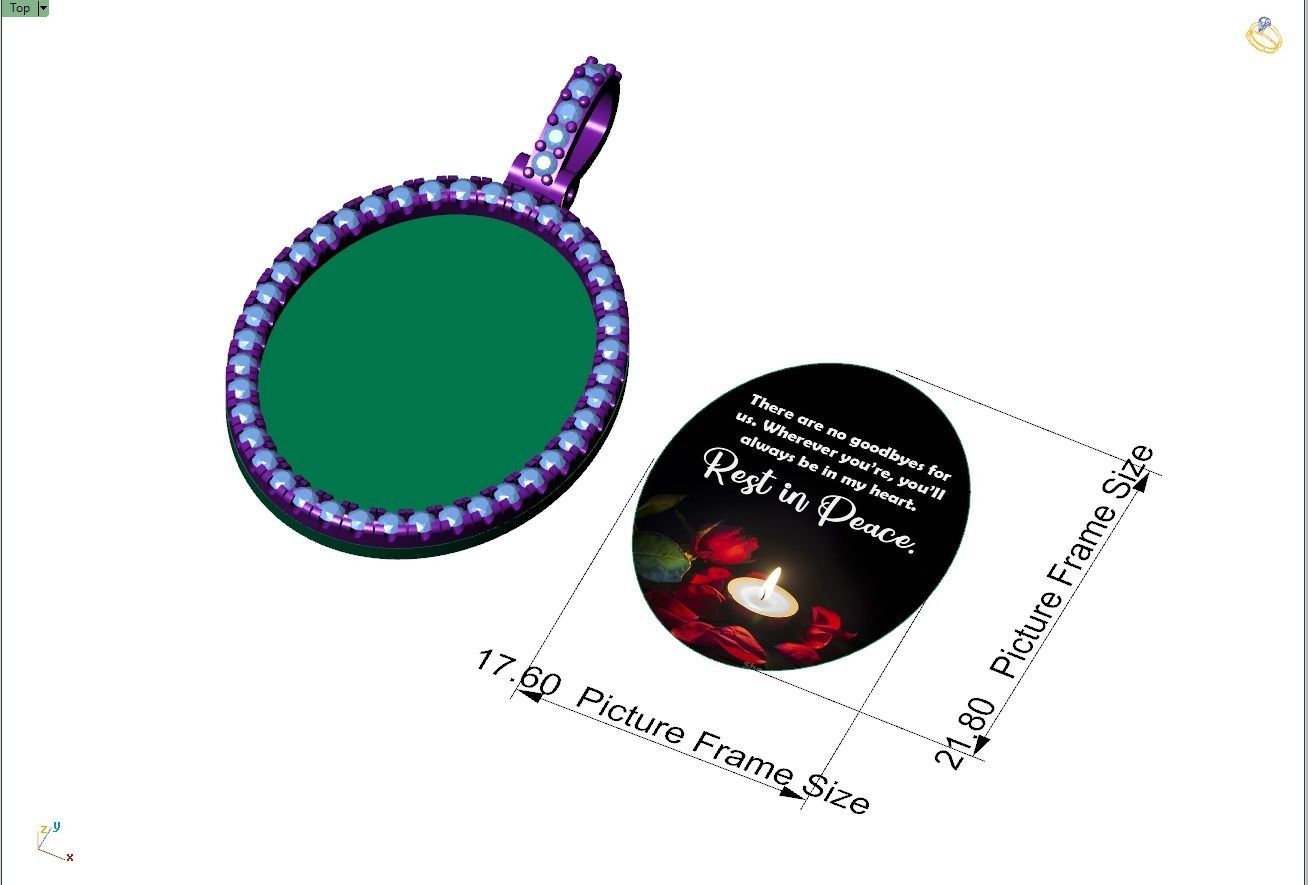 Custom Oval Picture Pendant with Diamond - Memory Pendant  3D print model_9
