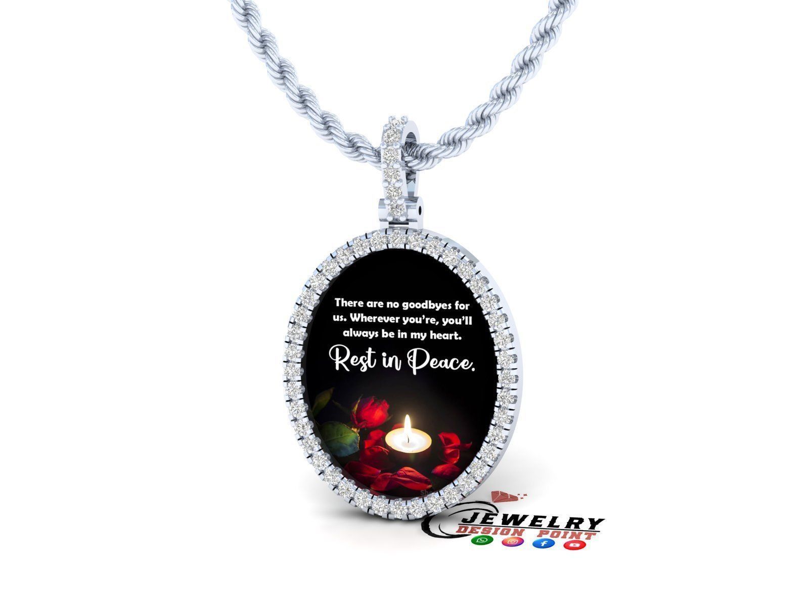 Custom Oval Picture Pendant with Diamond - Memory Pendant  3D print model_3