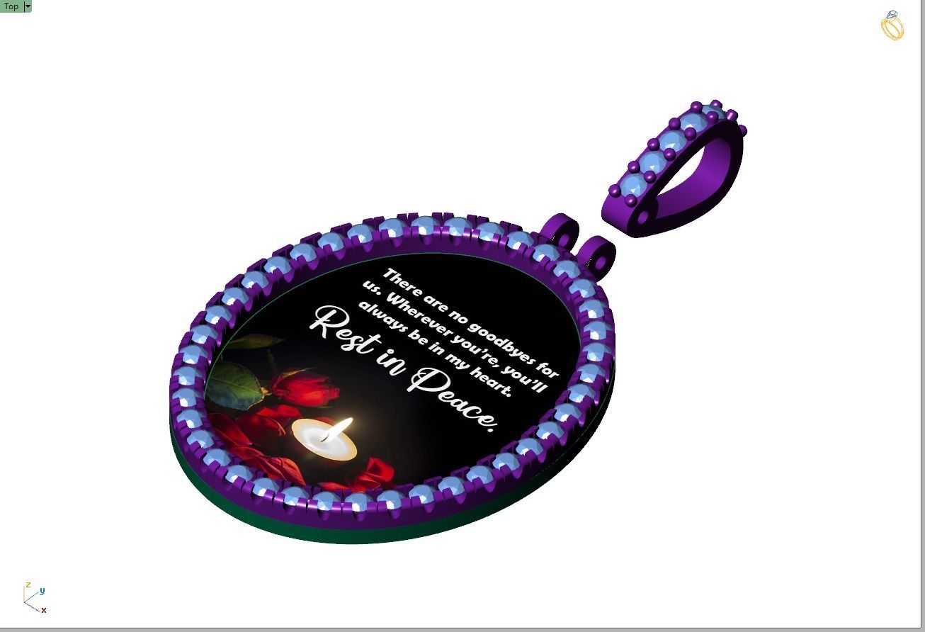 Custom Oval Picture Pendant with Diamond - Memory Pendant  3D print model_12