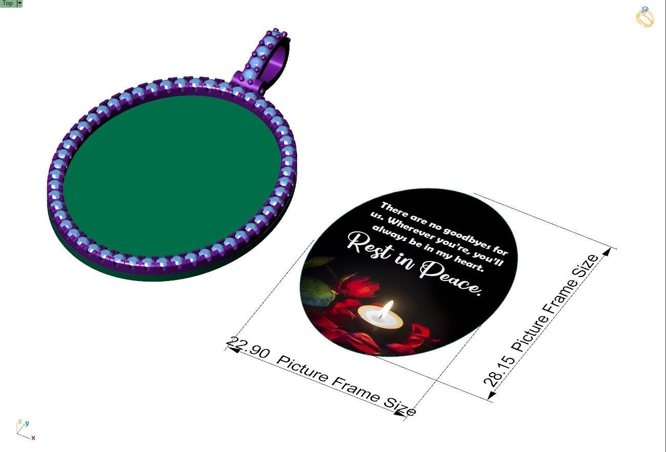 Custom Oval Picture Pendant with Diamond - Memory Pendant 3D print model_9