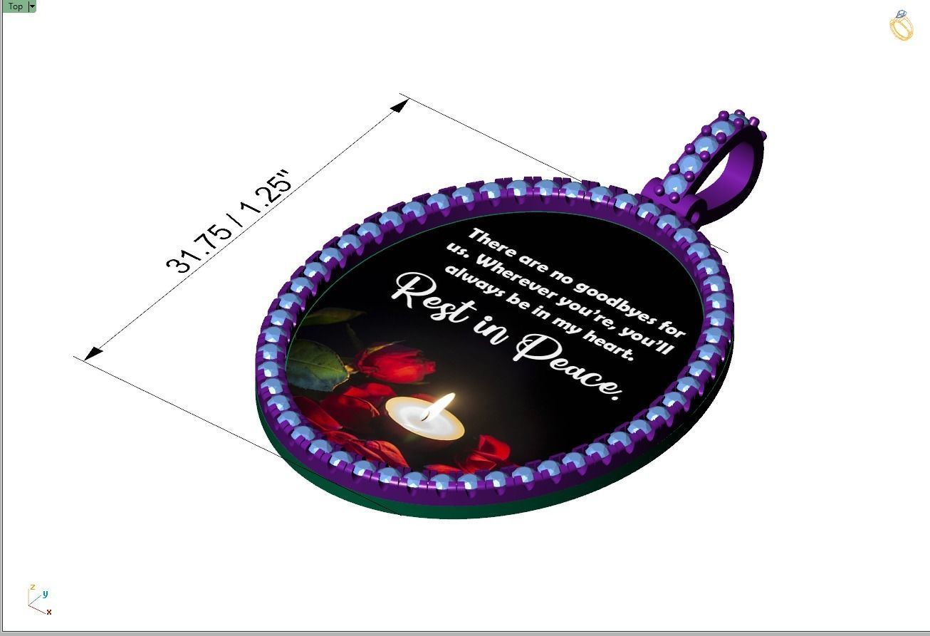 Custom Oval Picture Pendant with Diamond - Memory Pendant 3D print model_4