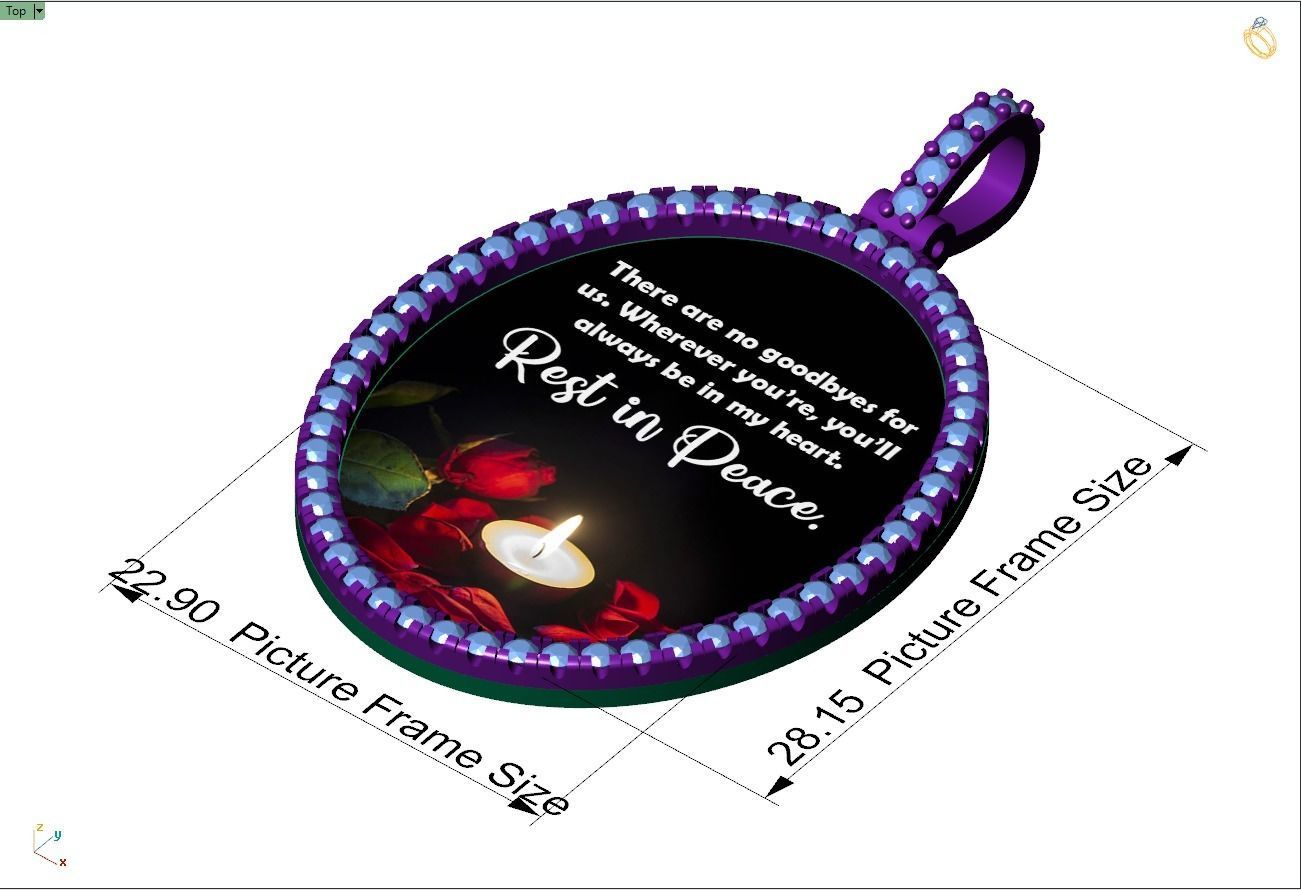 Custom Oval Picture Pendant with Diamond - Memory Pendant 3D print model_8