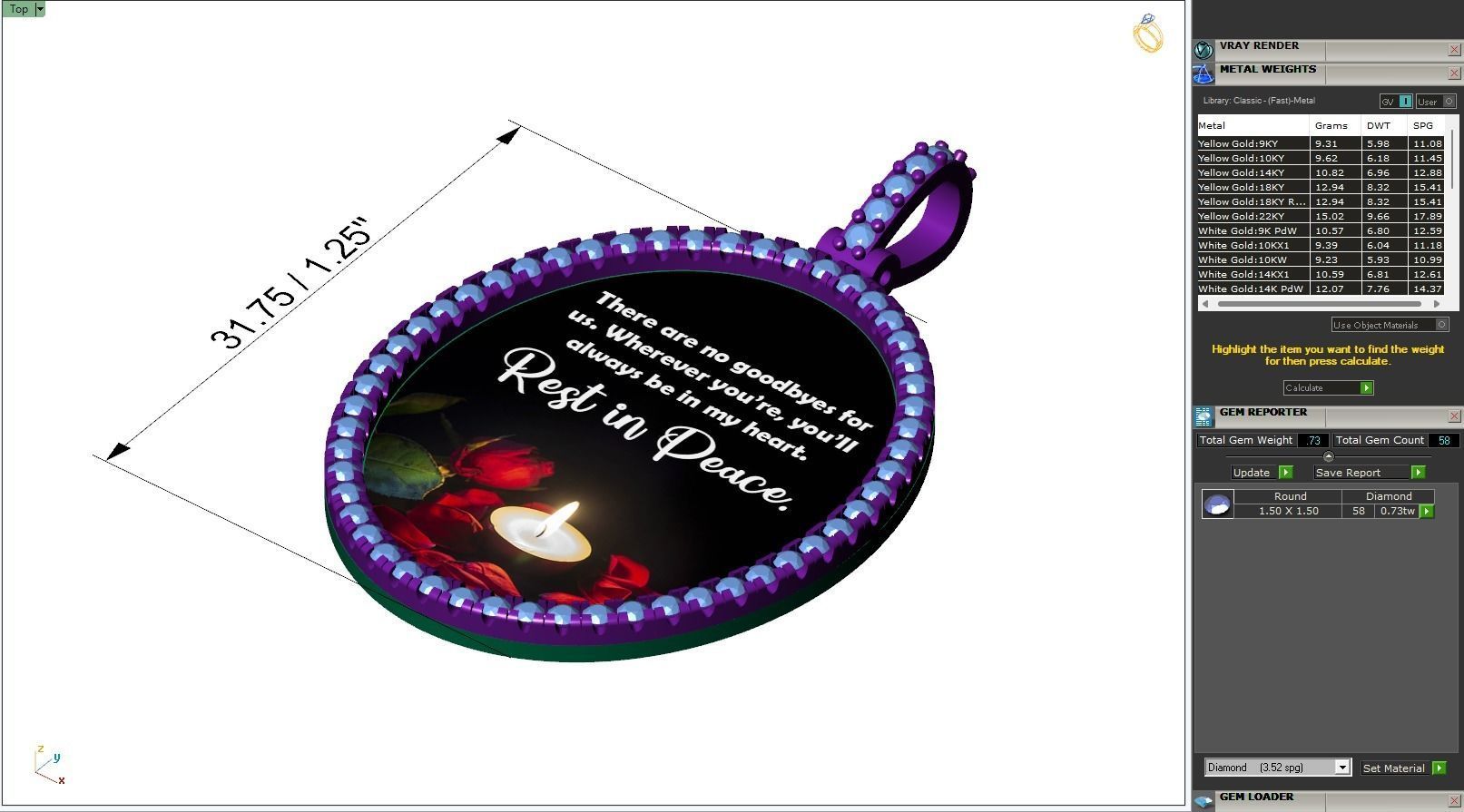 Custom Oval Picture Pendant with Diamond - Memory Pendant 3D print model_6