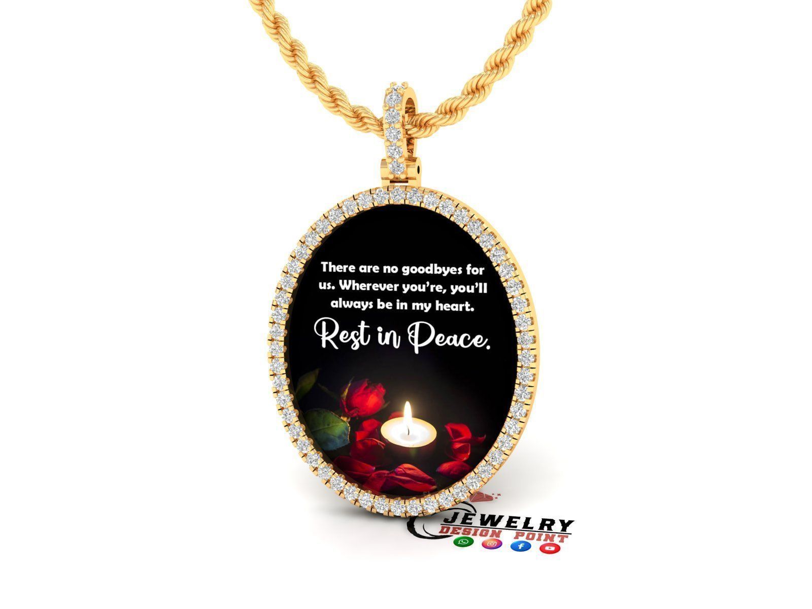 Custom Oval Picture Pendant with Diamond - Memory Pendant 3D print model_2