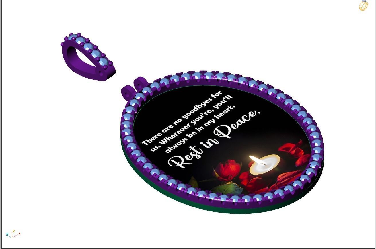 Custom Oval Picture Pendant with Diamond - Memory Pendant 3D print model_13