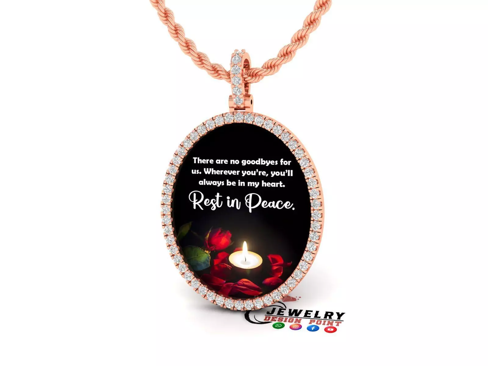 Custom Oval Picture Pendant with Diamond - Memory Pendant 3D print model_0