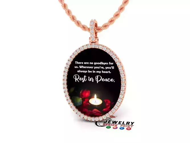 Custom Oval Picture Pendant with Diamond - Memory Pendant 