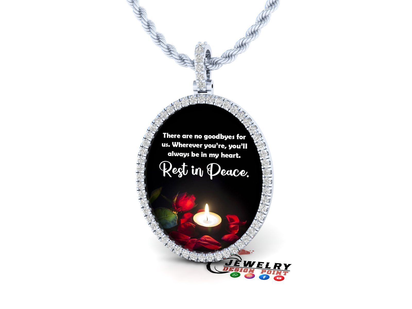 Custom Oval Picture Pendant with Diamond - Memory Pendant 3D print model_3